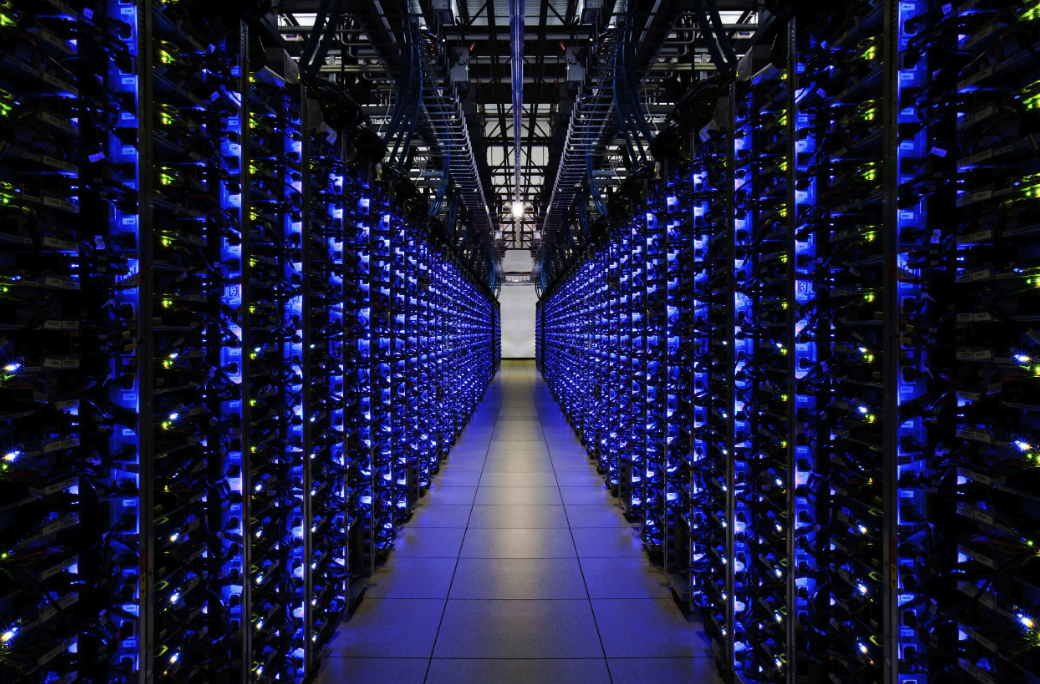 Modern enterprise server racks in a controlled-environment data center